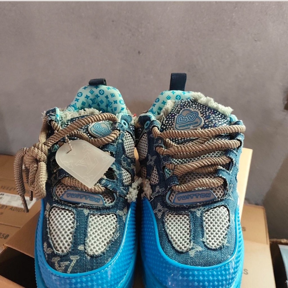 Louis Vuitton Blue and Gray Sneakers with Breathable Mesh